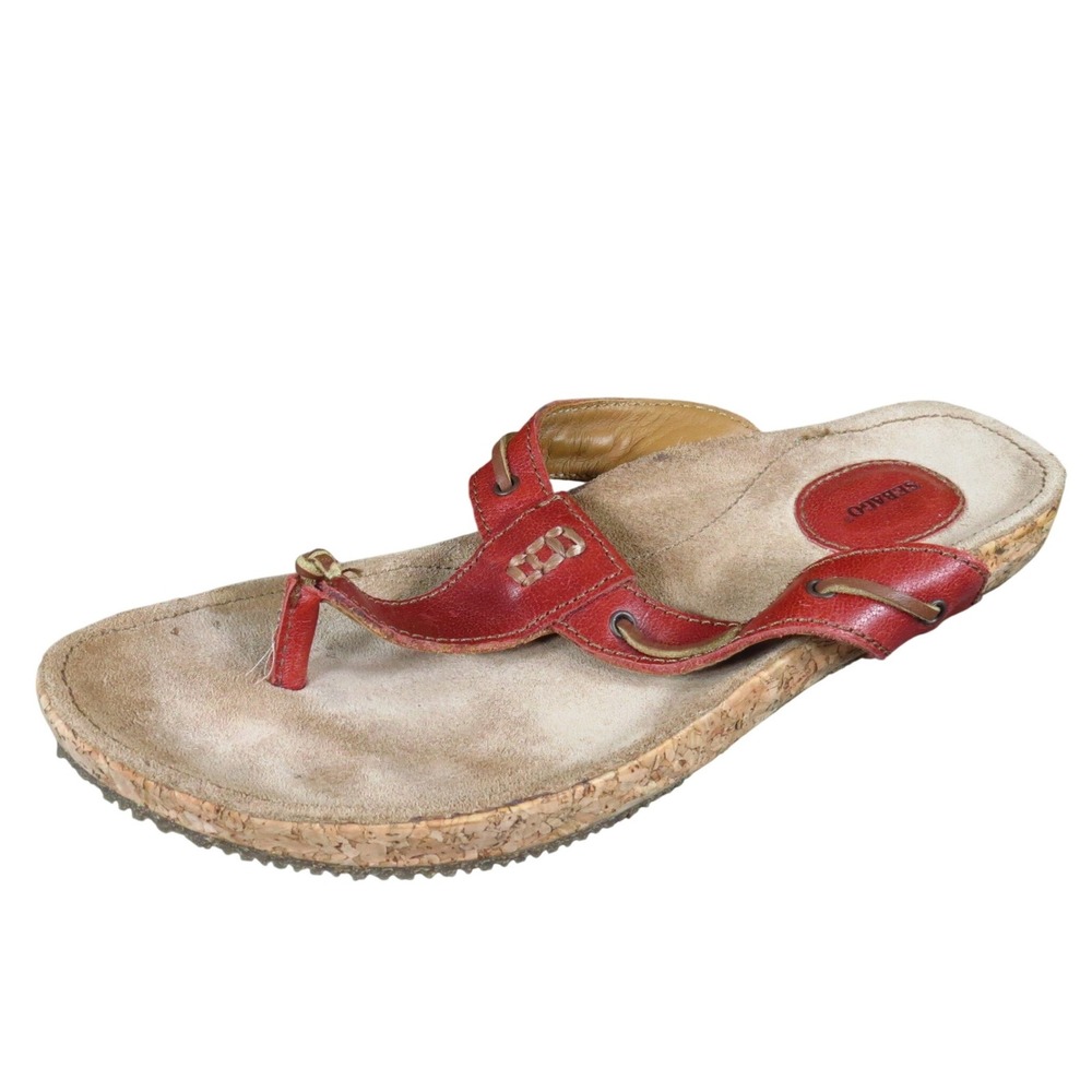 Sebago Somersworth Women Sandal‎ Size 9 Casual Summer Thong Red Leather Cork